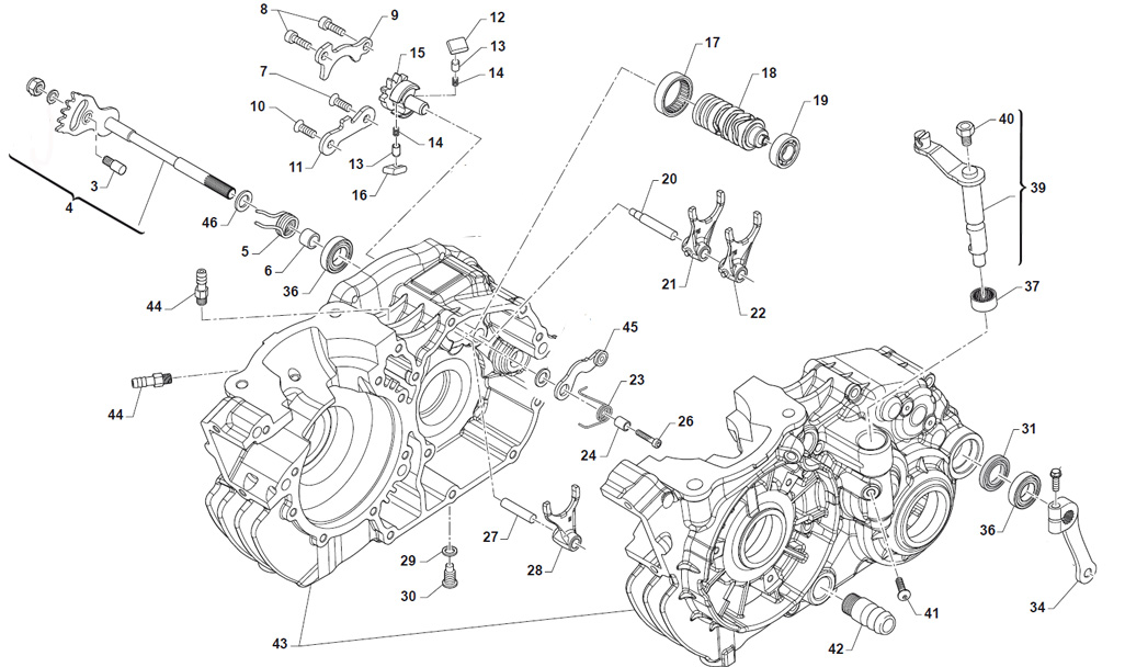 engines TM spare parts KZ R2,crank case - gear shift KZ R2